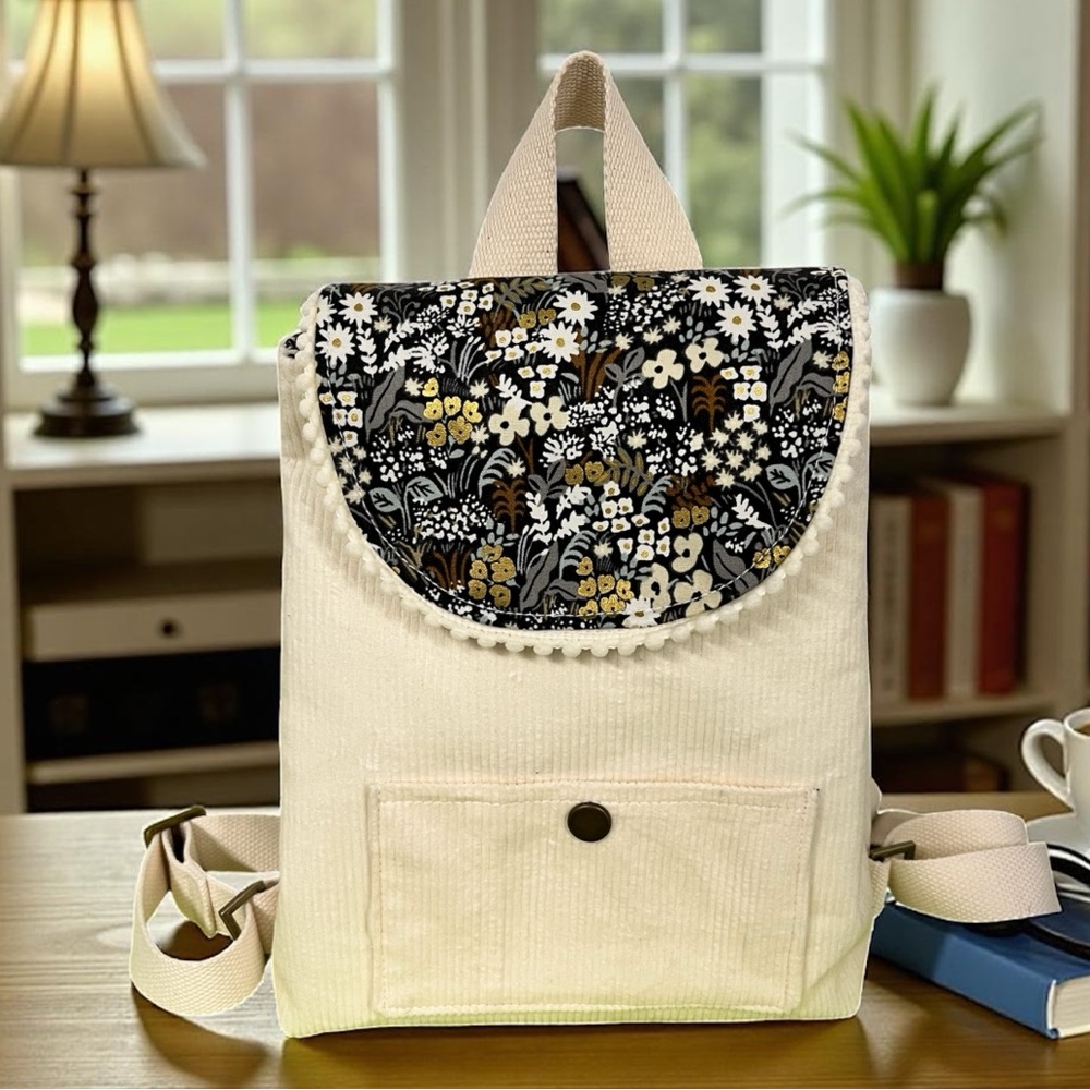 Floral Kids Backpack - Cream and Black